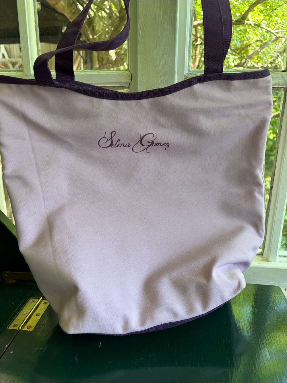 Selena Gomez Lavender Tote with Dark Purple Trim